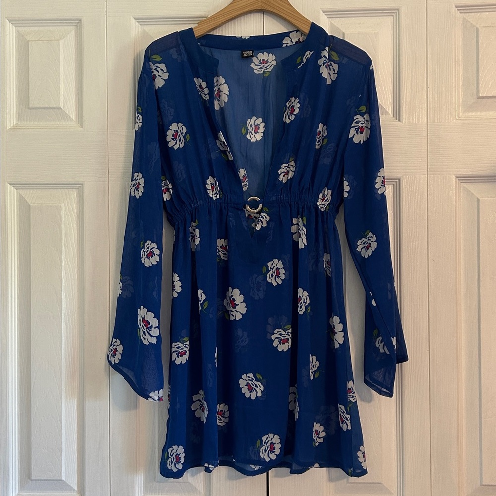 Blue Floral Sheer Cover Up